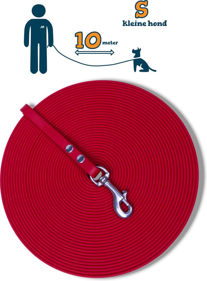 Miqdi BioThane® Sleeplijn 10 meter – zonder handvat – S (9 mm) – rood – waterdicht & sterk