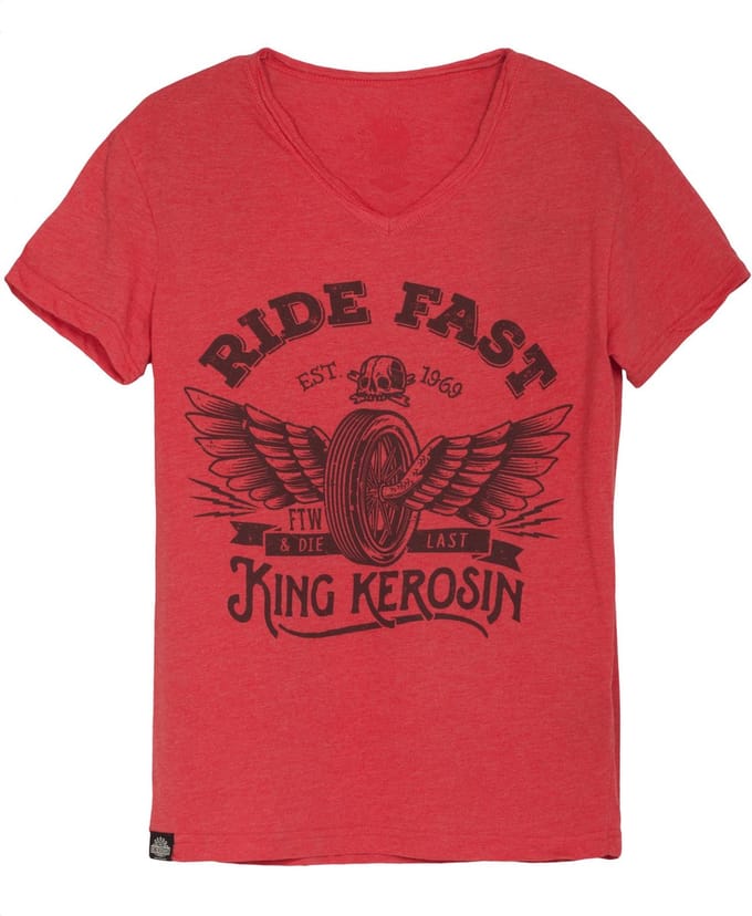 King Kerosin T-shirt Ride Fast met V-hals, rood