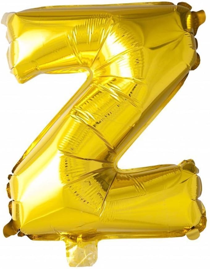 Folie Ballon Letter Z Goud 41cm met Rietje