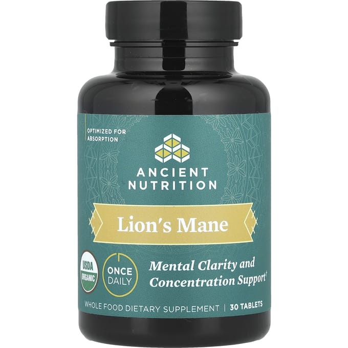 Ancient Nutrition, Champignon Crinière de Lion Hélicoidal, Améliore la Clarté Mentale et la Concentration, 30 Comprimés