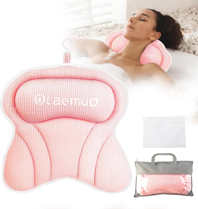Badkussen - Neksteun - Ontspannen baden - 6 Zuignappen - 48 cm - Roze