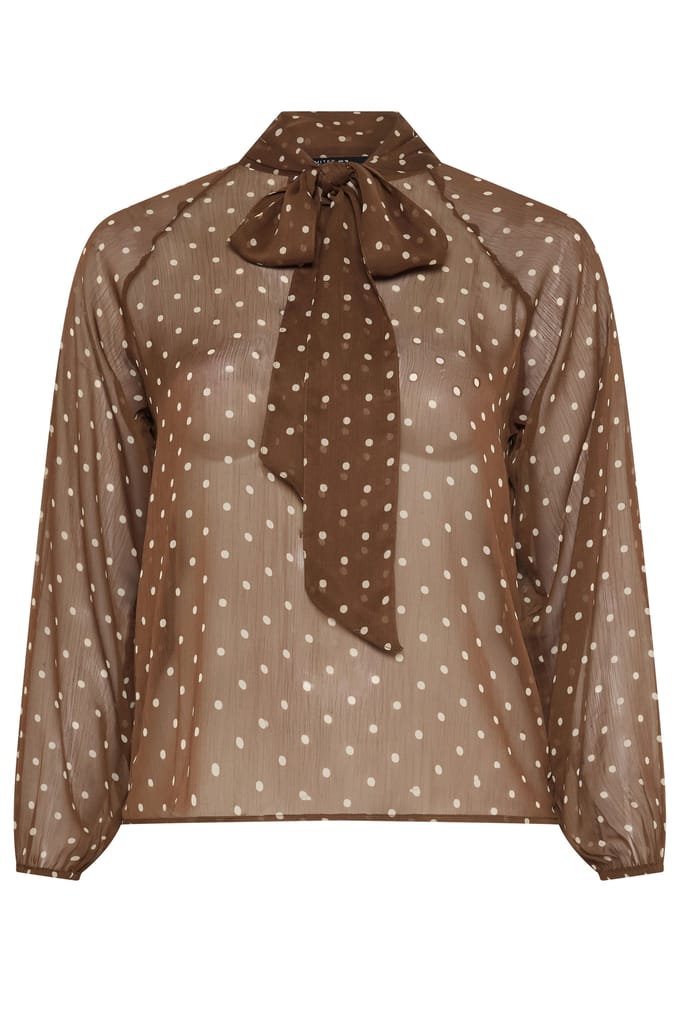 Limited Collection Bruine Chiffonblouse Met Stippen En Strik Size 46