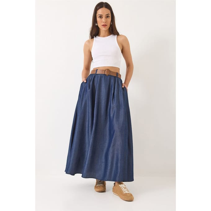 Maxi Denimrok met Gesp en Zakjes