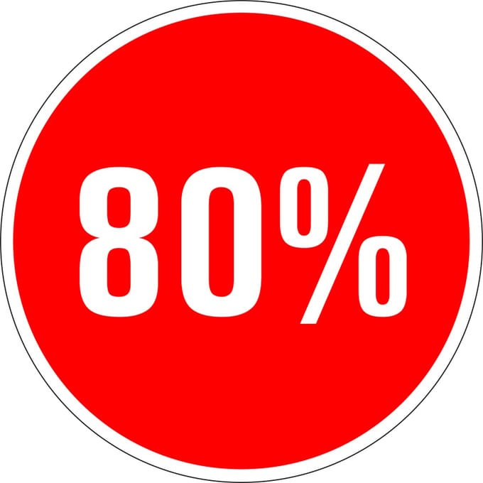 Korting sticker 80% op vel 30 mm - 18 per vel