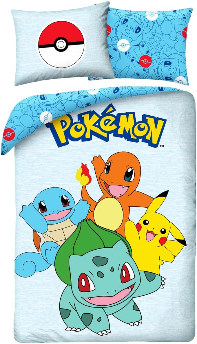 Pokémon Dekbedovertrek Starters 140 x 200 cm (70 x 90 cm)