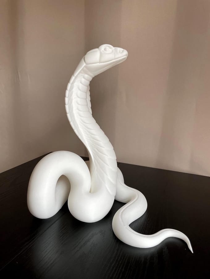Cobra Slang 3D Geprint Minimalistisch Decoratief Beeldje | 30 Centimeters / Wit