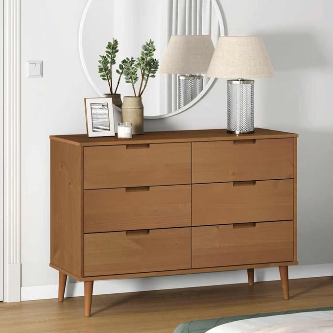 vidaXL - Ladekast - MOLDE - 113x40x80 - cm - massief - grenenhout - bruin
