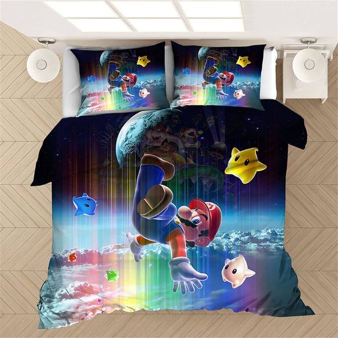 Mario Dekbedovertrek Set Dekbed Beddengoed 3D Kinderbeddengoed Set 3-Delig 1 Dekbedovertrek King Size AU Single(140*210cm)3pcs gray
