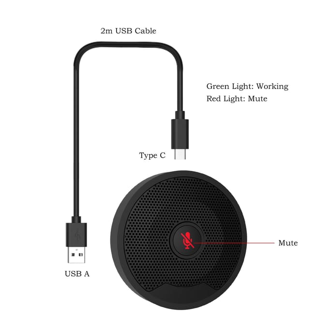 UM10 USB Conferentiemicrofoon 360 graden Omnidirectionele Condensator PC Microfoons voor Videoconferentie zwart