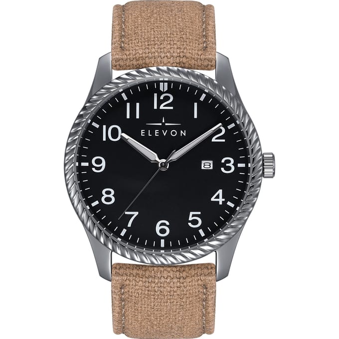 Elevon Crosswind-horloge met leren band en canvasbekleding met datum