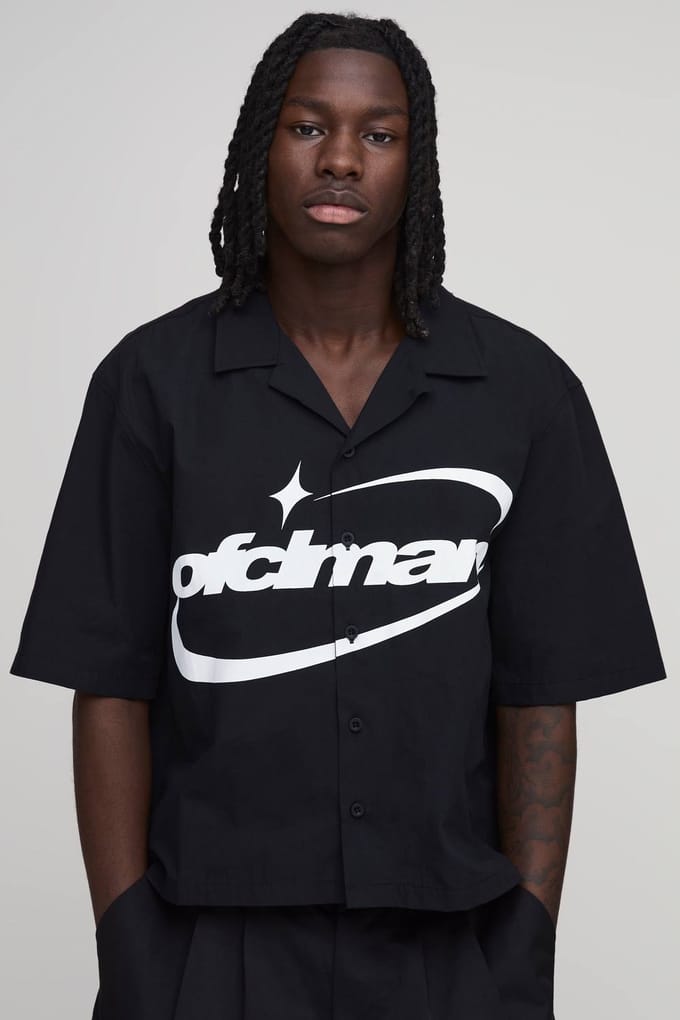 Oversized Boxy Shirt Met Ofclman Print En Korte Mouwen | Black | Size Medium