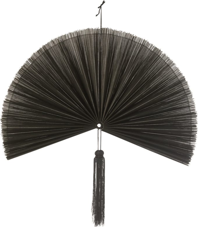 J-Line wanddecoratie Waaier + Kwast - riet - zwart - small