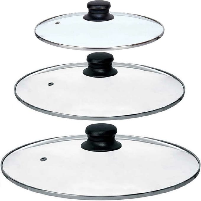Kinvara Universele pannendeksel set - 3x stuks - Dia 30/28/24 cm - glas - stoomgaatje