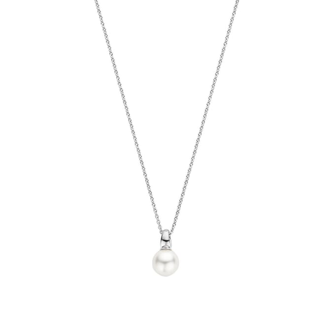 TI SENTO Dames Ketting - 925 zilver - Wit parel - Maat 42 - 34037PW