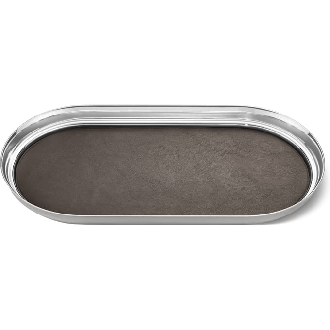 Georg Jensen Manhattan Dienblad incl. Leer - 35x18x2.8 cm - Zilverkleurig