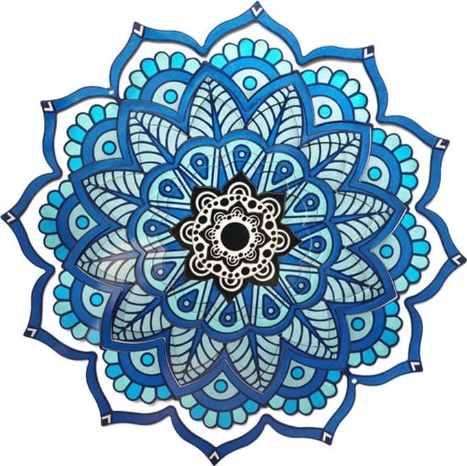 Windspinner mandala space RVS - 18 cm - Blauw - Tuin decoratie