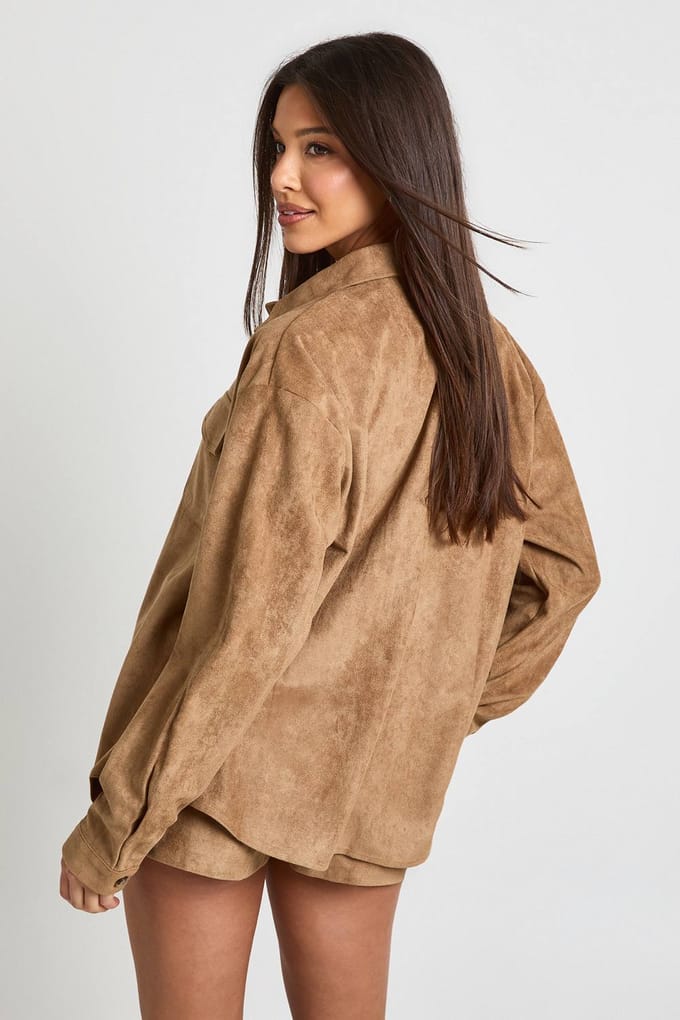 boohoo Dames Nepsuede Oversized Shirt | Mokka | Maat: 36