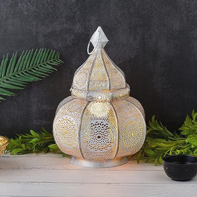 Oosterse Tafellamp en Lantaarn Combinatie van Metaal - 30 cm, Wit