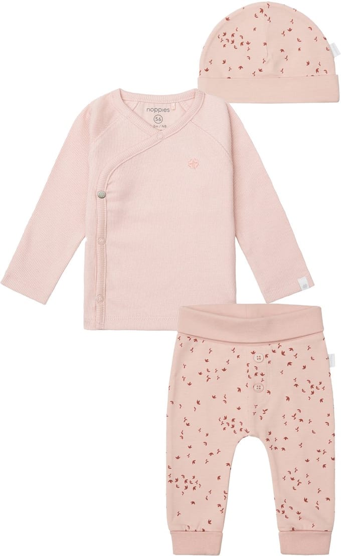 Noppies - Kledingset - 3 delig - Broek Nicea Rose Smoke - Shirt Nanyuki - Muts Navar - Maat 44