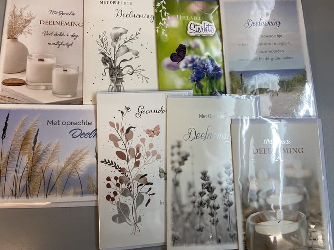 6 Luxe Condoleance wenskaarten - Oprechte Deelneming - 17x12cm - Gevouwen kaart met envelop
