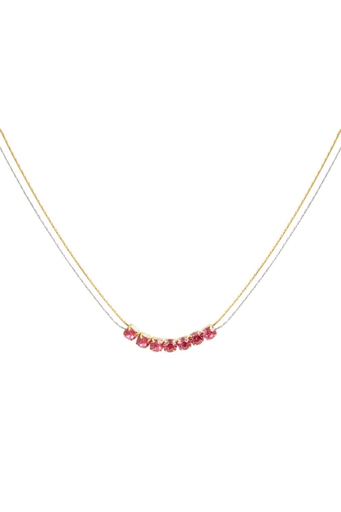 Ketting goud/zilver met steen - roze - stainless steel