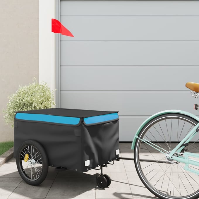 vidaXL - Fietstrailer - 30 - kg - ijzer - zwart - en - blauw