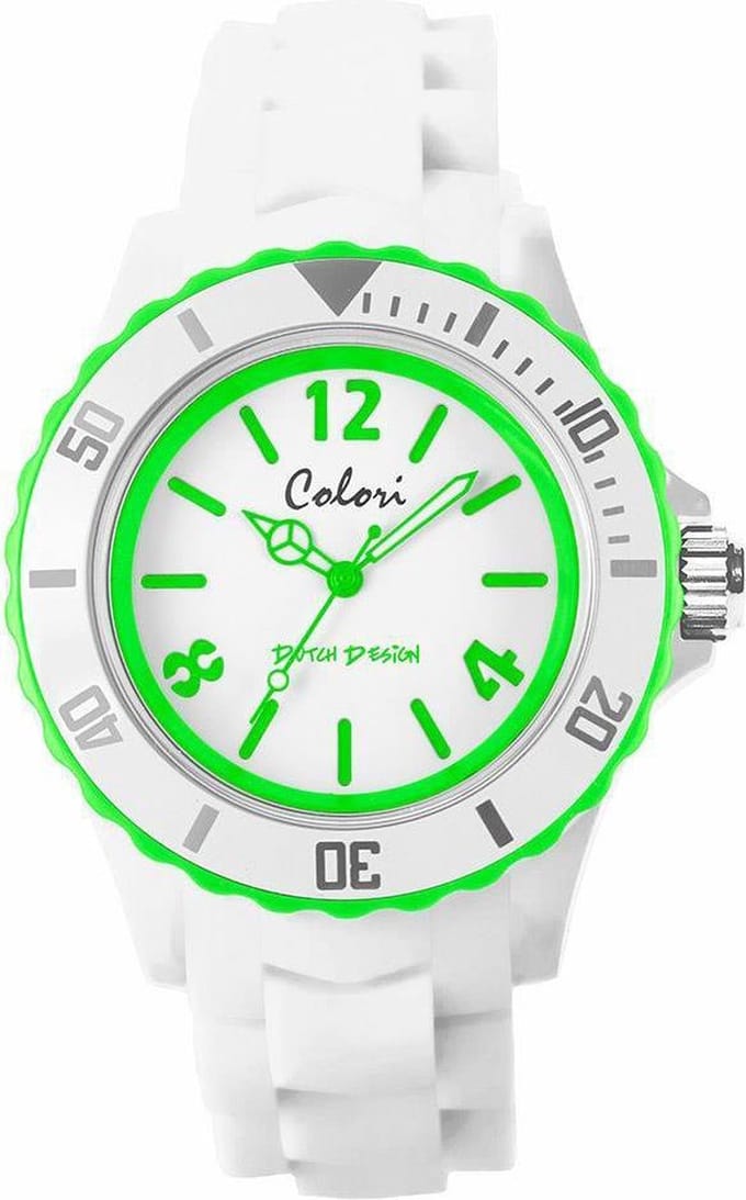 Colori White Summer 5 COL400 Horloge - Siliconen Band - Ø 44 mm - Wit / Groen