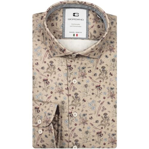 Giordano Overhemd Row Cutaway Brushed Botanical Pattern Donkerbruin-Multi / male