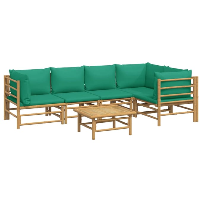 vidaXL - 6-delige - Loungeset - met - kussens - bamboe - groen
