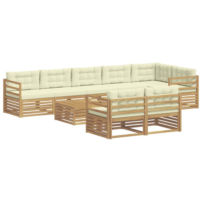 vidaXL - Buiten - bank - set - 9 - st - Wit - en - crèmekleurig