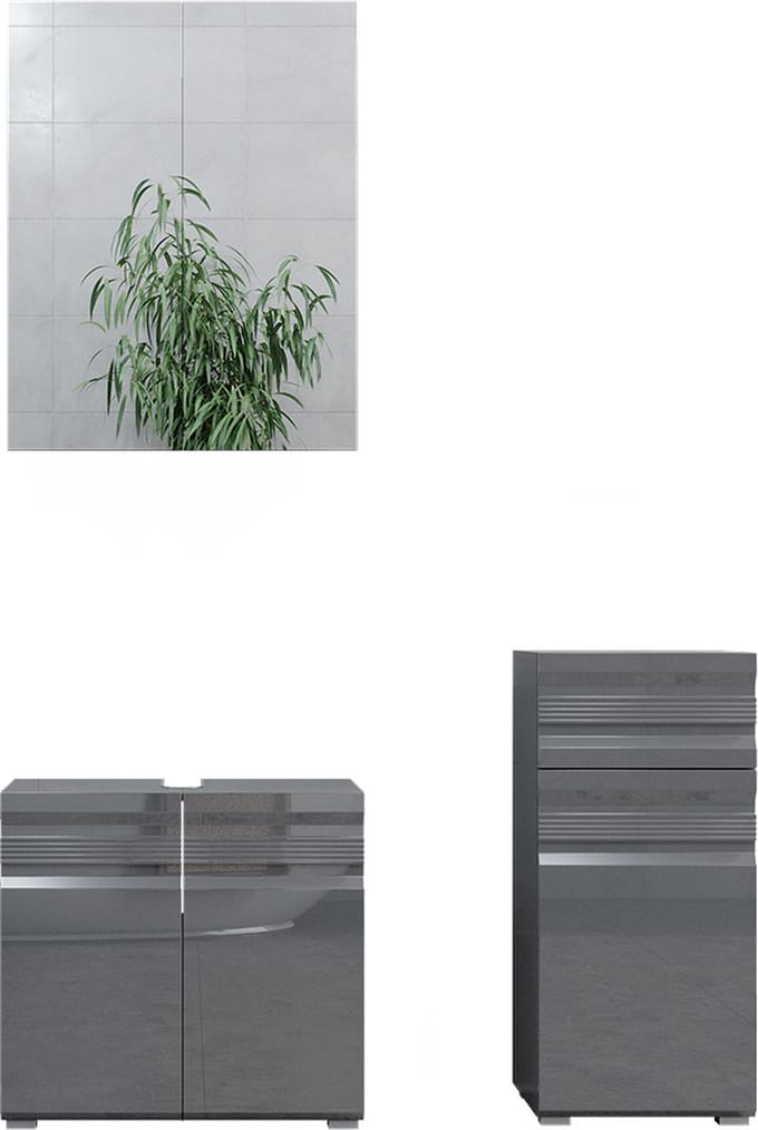 Vicco Badkamermeubel set Fredd, Antraciet Hoogglans, 3-delig