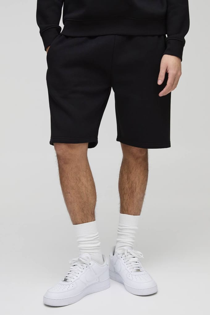 Loose Fit Mid Length Essential Shorts | Black | Size Medium