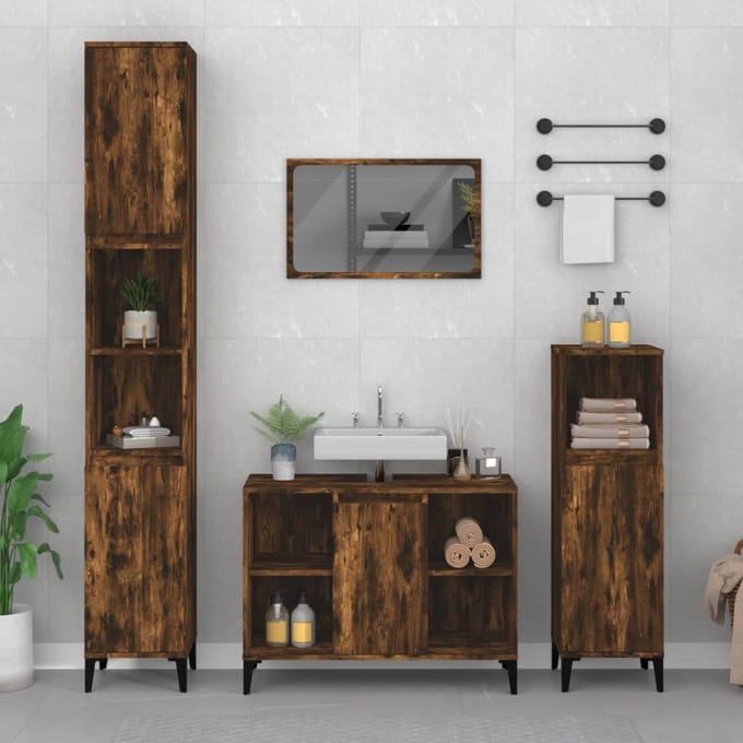 vidaXL - Wastafelkast - 80x33x60 - cm - bewerkt - hout - gerookt - eikenkleurig