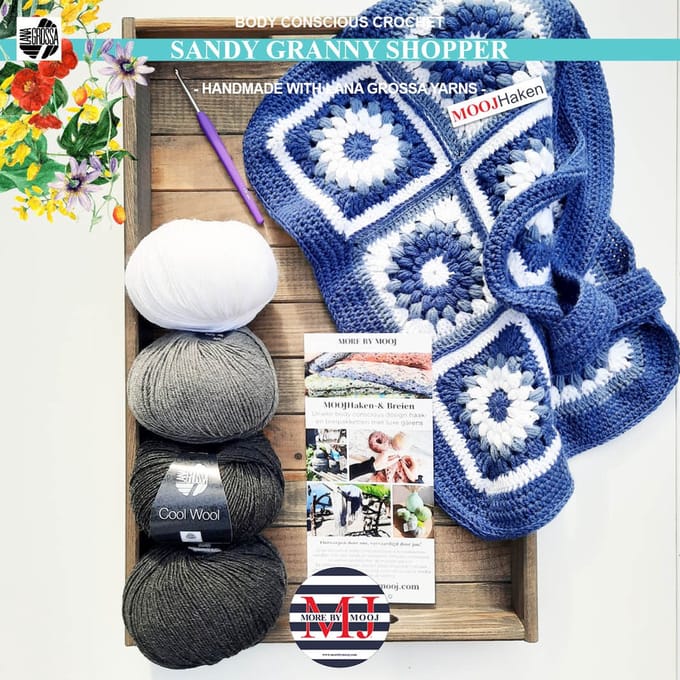 Haakpakket Sandy Granny Shopper-tas-Grey/White