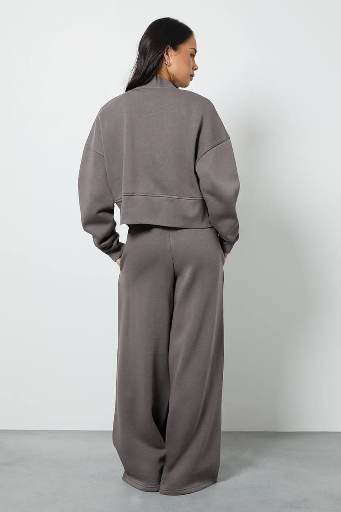 boohoo Dames Bomber Sweatshirt Diepe Zoom Jogger Trainingspak | Charcoal | Maat: Small