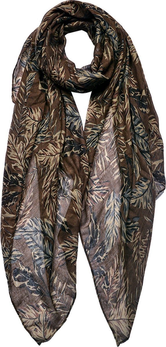 Juleeze Sjaal Dames Print 90x180 cm Bruin Synthetisch Bladeren