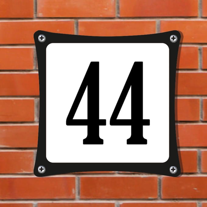 Decoporta Huisnummerbord Emaille-Look - Nummer 44 - Standaard - 10 x 10 cm | incl. schroeven