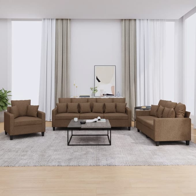 vidaXL - 3-delige - Loungeset - met - kussens - stof - bruin