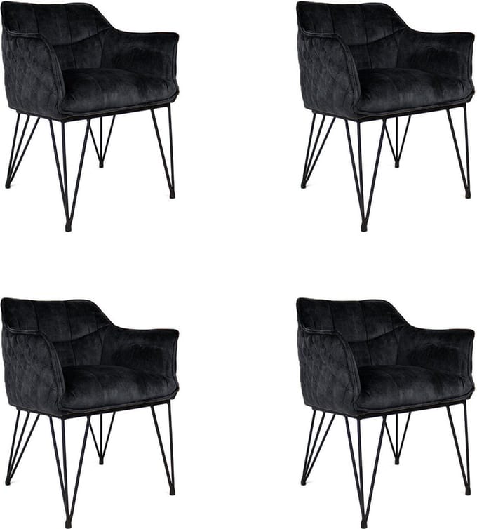 Bronx71® Velvet eetkamerstoel Jayron antraciet - Eetkamerstoelen set van 4 - stoel