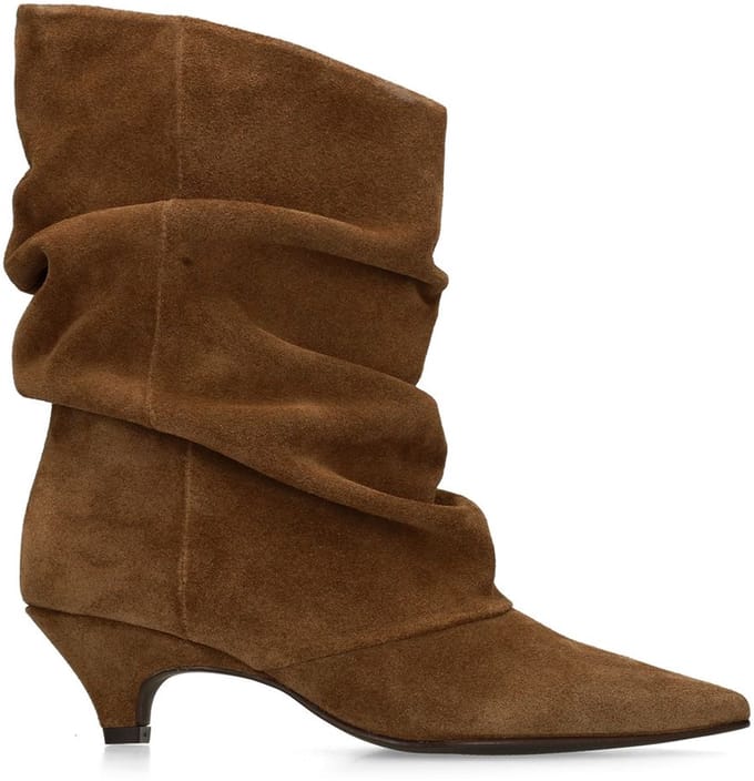 Sacha - Dames - Bruine suède slouchy enkellaarsjes met hak - Maat 37