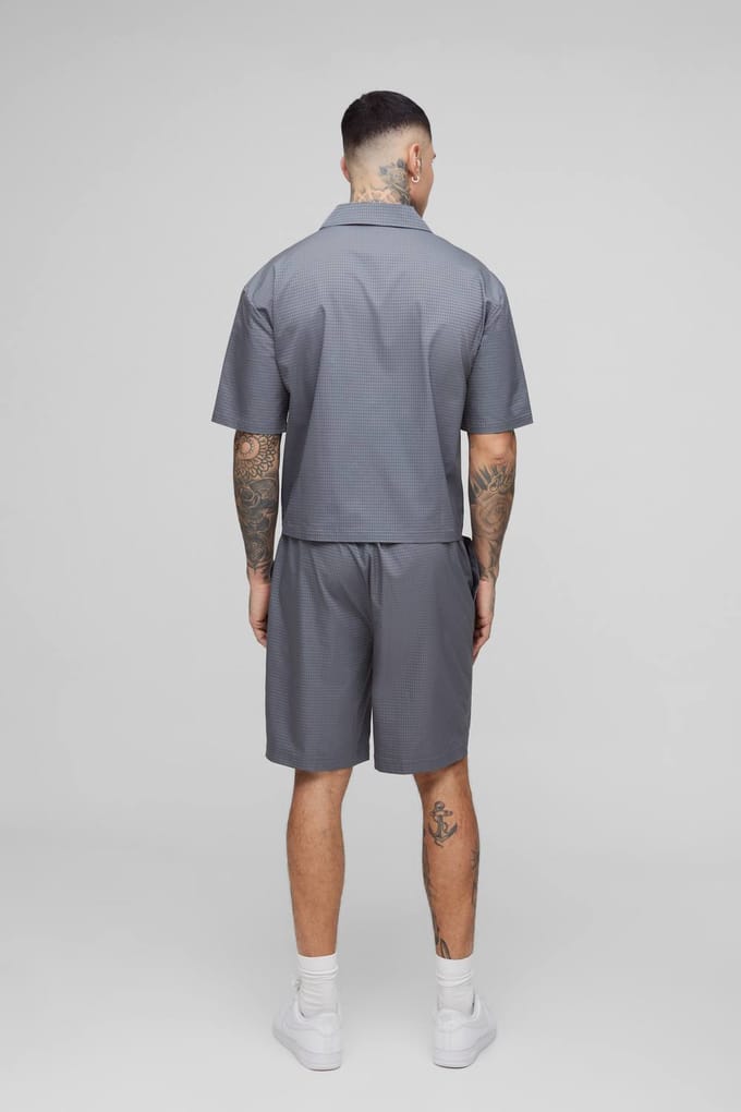 Hoge Satijn Jacquard Boxy Oversized Shirt | Charcoal | Size Medium