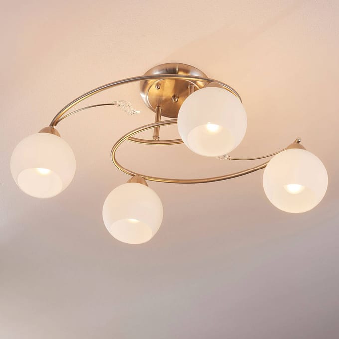 Lindby - plafondlamp - 4lichts - Glas, metaal - H: 25.5 cm - E14 - wit, mat nikkel