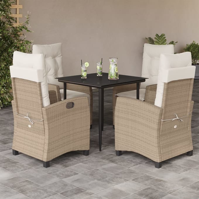 vidaXL - 5-delige - Tuinset - met - kussens - poly - rattan - beige