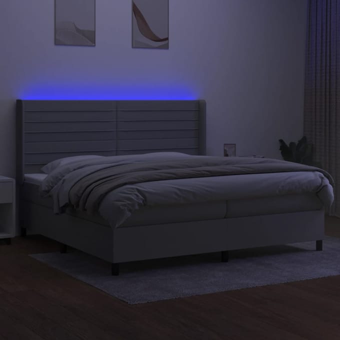 vidaXL - Boxspring - met - matras - en - LED - stof - lichtgrijs - 200x200 - cm