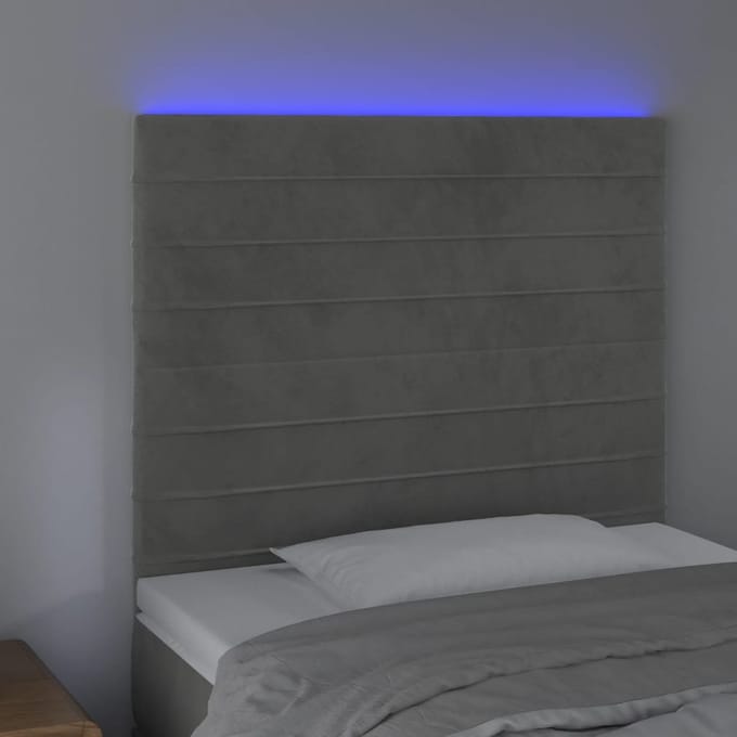 vidaXL - Hoofdbord - LED - 90x5x118/128 - cm - fluweel - lichtgrijs