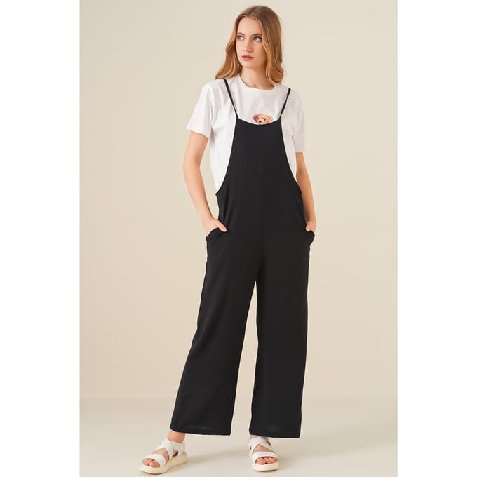 Ontspannen Fit Brede Pantalon Jumpsuit met Vierkante Kraag