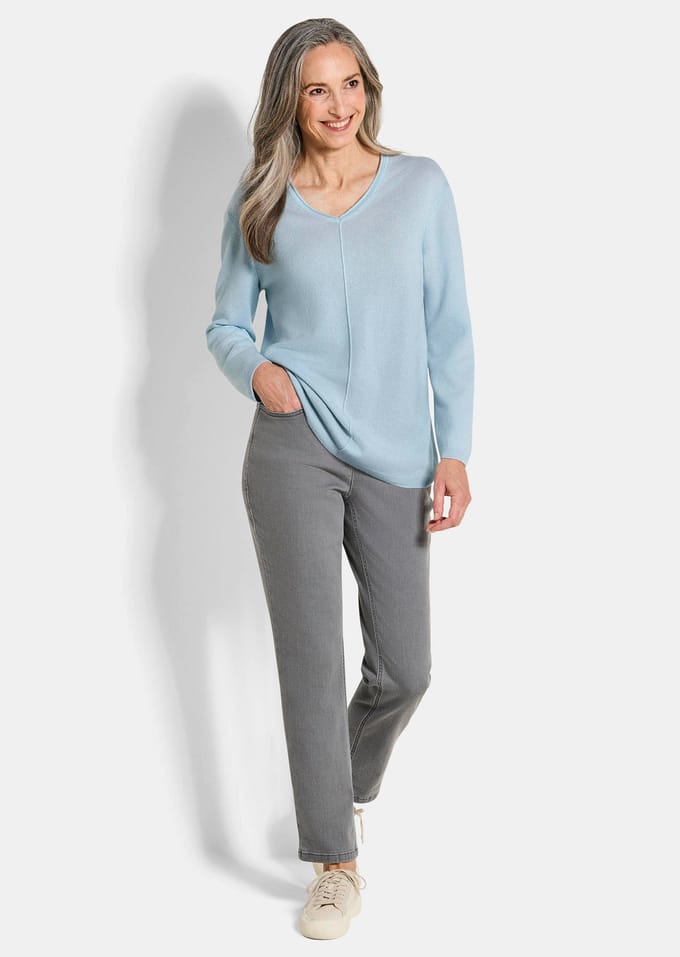 Pullover van kasjmier met V-hals - lichtblauw - Gr. 23 van Goldner Fashion
