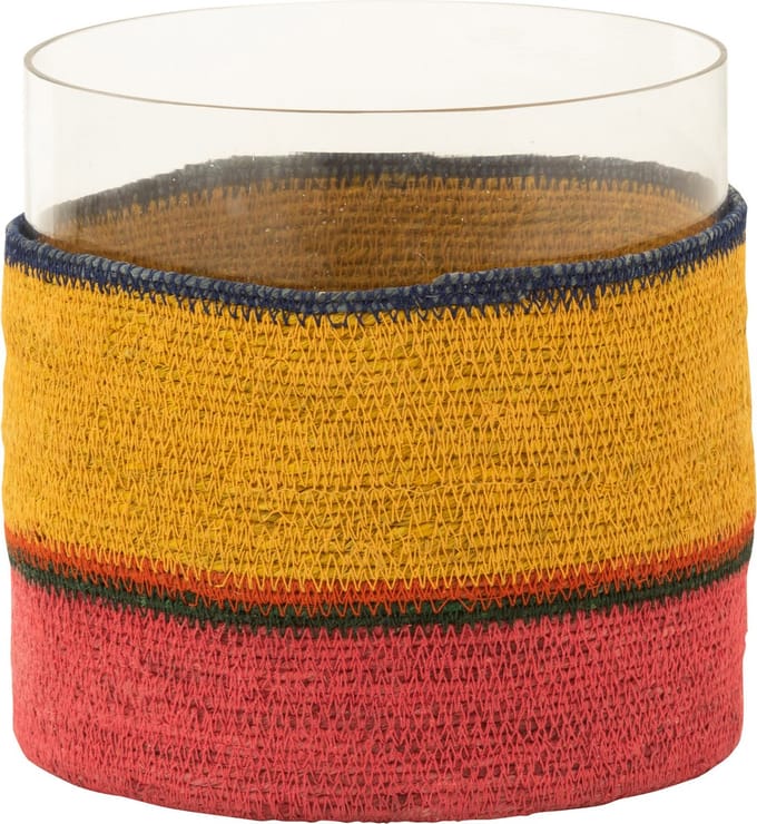 J-Line kaarshouder Rond + Strepen - glas - geel/roze