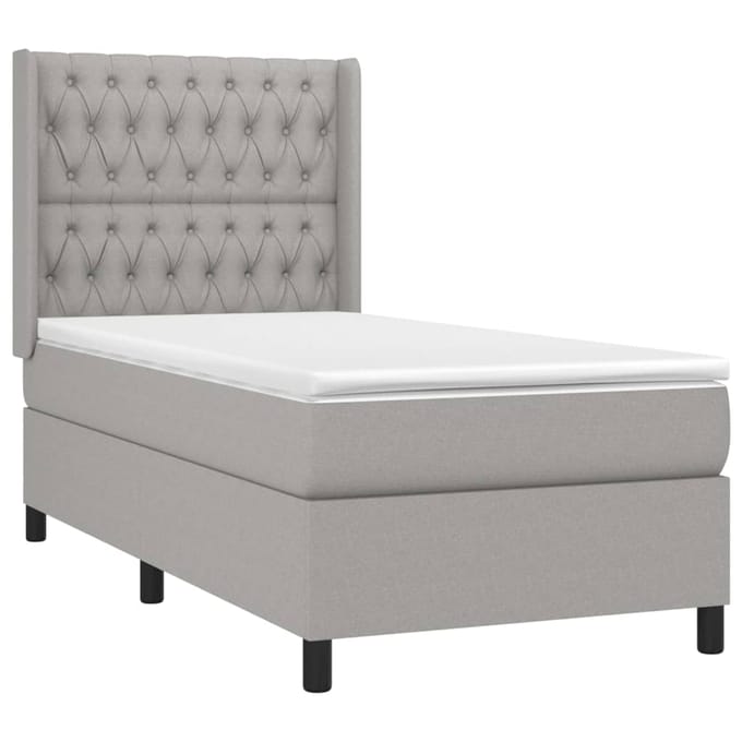 vidaXL - Boxspring - met - matras - stof - lichtgrijs - 90x190 - cm