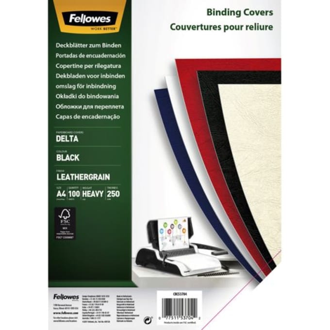 Voorblad fellowes a4 lederlook zwart 100 stuks